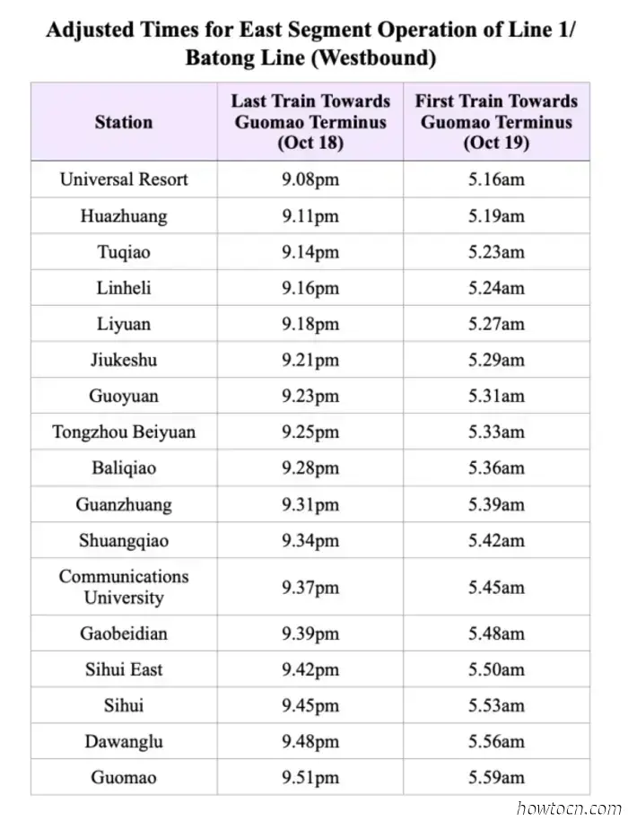 Notizie di Pechino: variazioni sulla linea 1/linea Batong della metropolitana, 18-19 ottobre