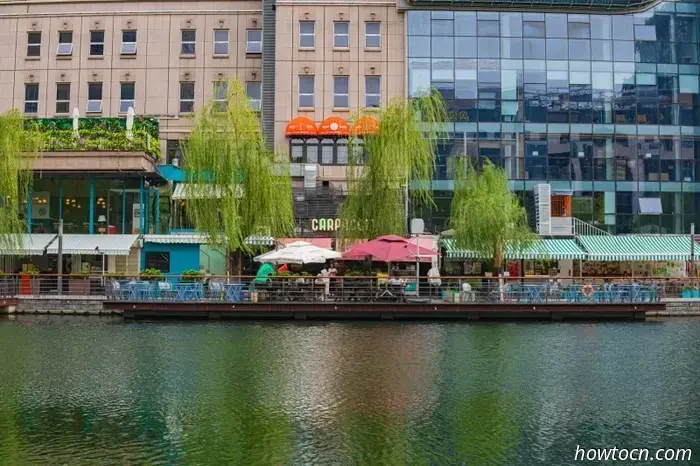 Dachterrassen und Dächer in Peking: der Liangma-Fluss