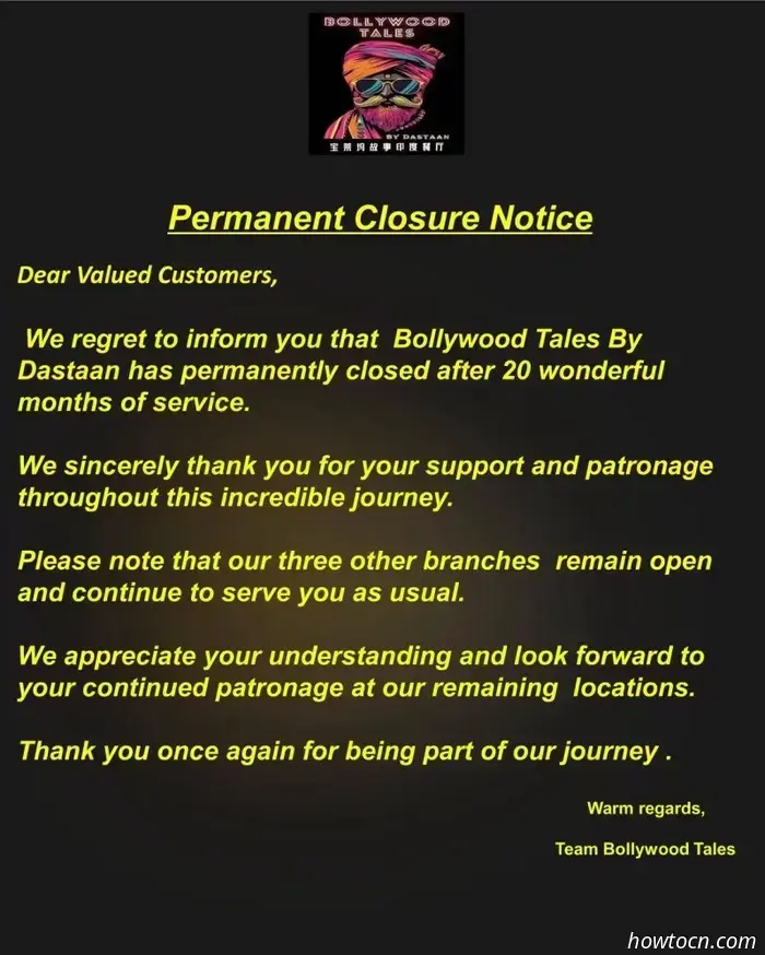 Bollywood Tales kündigt Schließung an